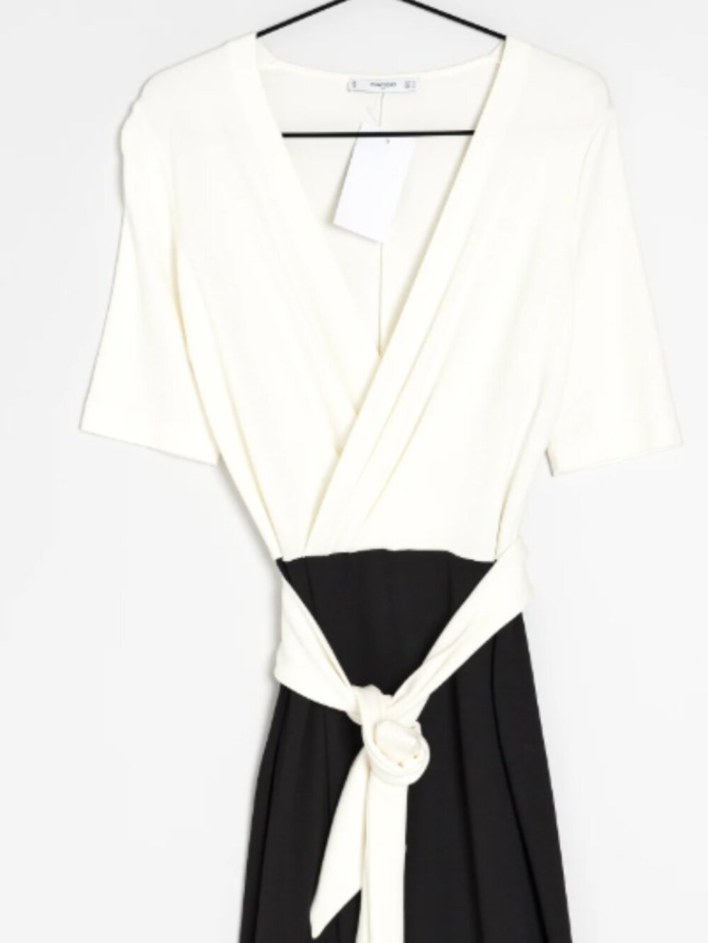 Mango Suit Black & White Wrap Dress with Belt Size XS